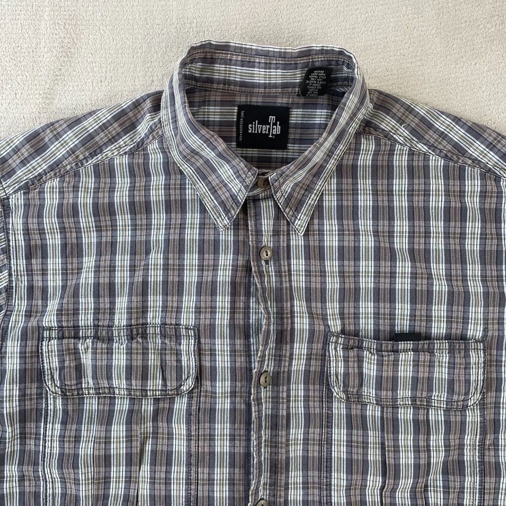 Vintage‎ Levis Silvertab Shirt Men Large Grey Plaid Work Outdoor Fishing Hunting